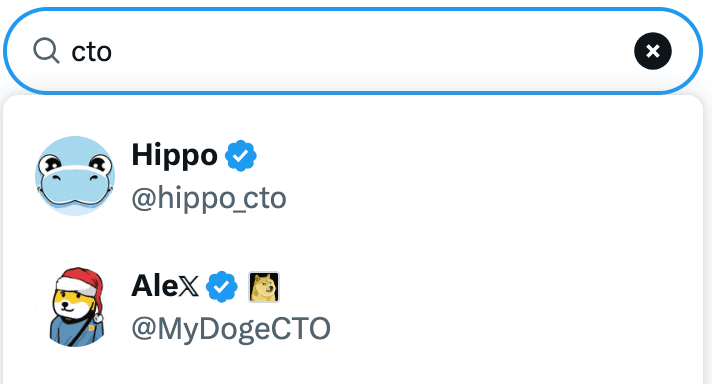 在推特上搜尋 cto 會出來不少迷因幣項目方