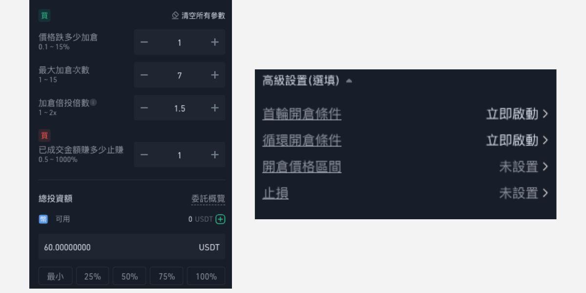 Kucoin 馬丁格爾機器人設置參數