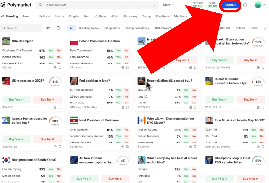 點擊 Deposit 入金