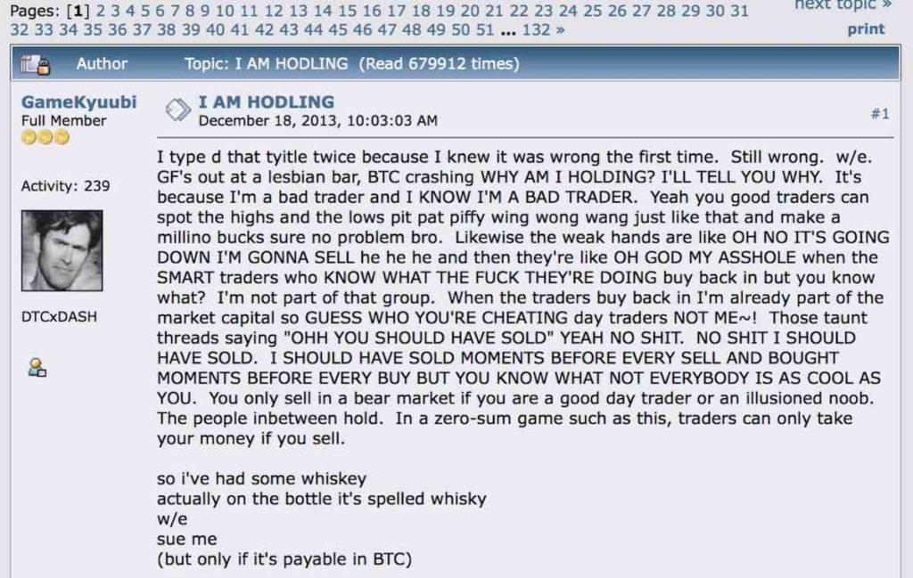 HODL 的起源貼文