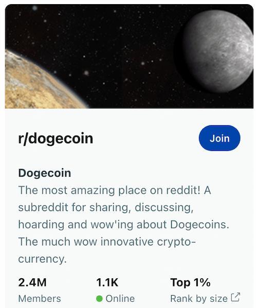 狗狗幣在 Reddit 上的社群有 240 萬名成員