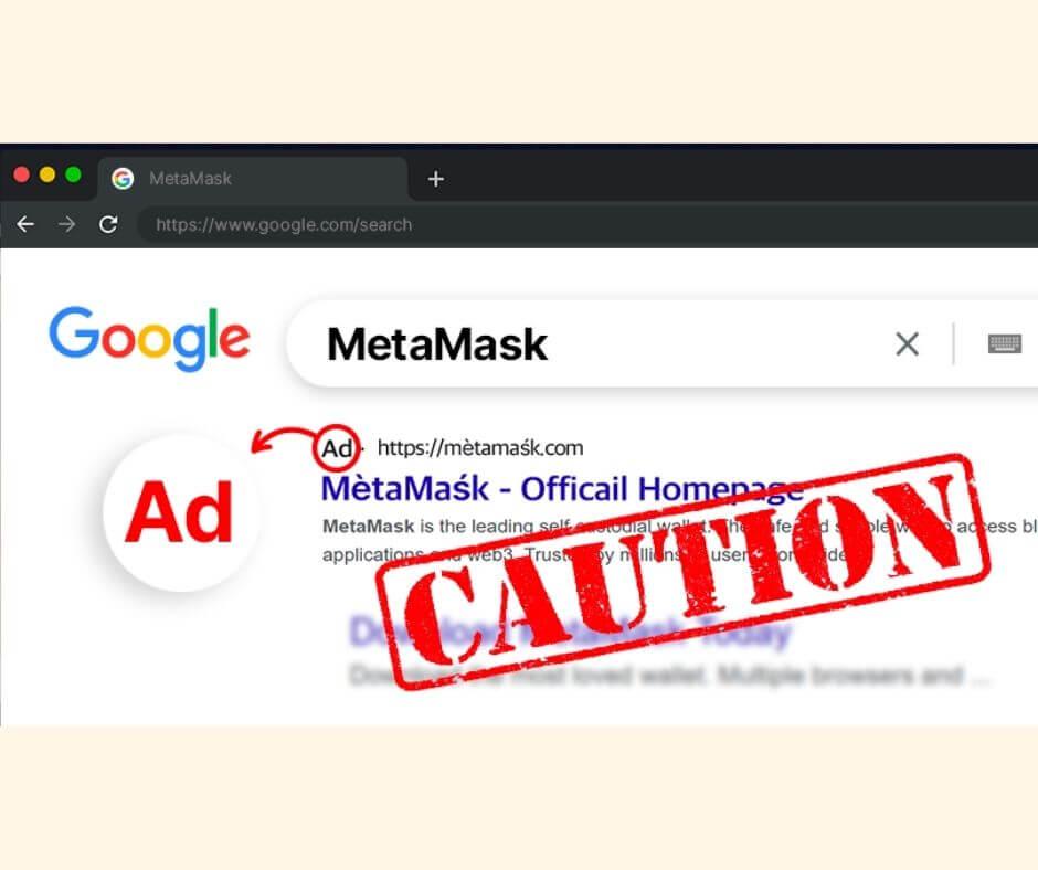 使用 Google 廣告進行詐騙的虛假 MetaMask 廣告